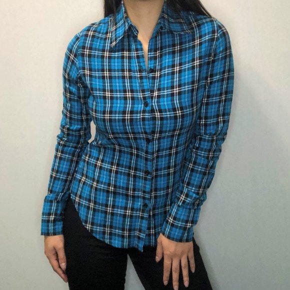 (NEW) URBAN BEHAVIOR blue plaid button down - Picture 1 of 6